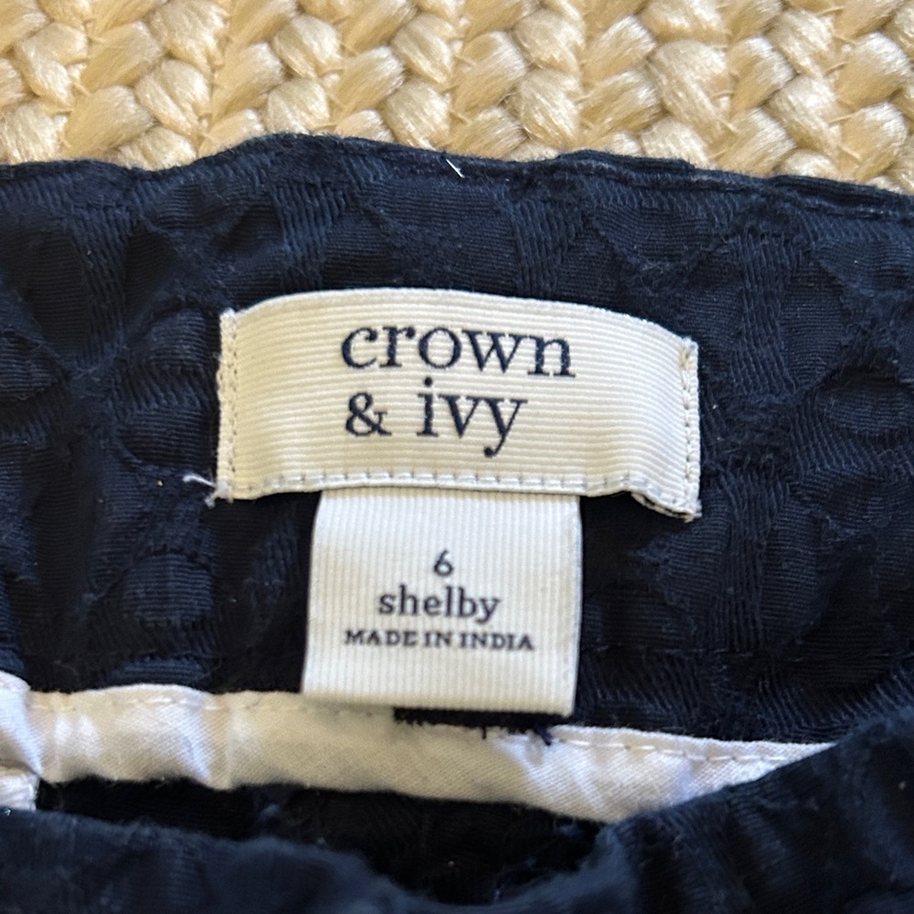 Crown & Ivy Dark Blue Scalloped High Waist Shorts - Picture 2 of 7